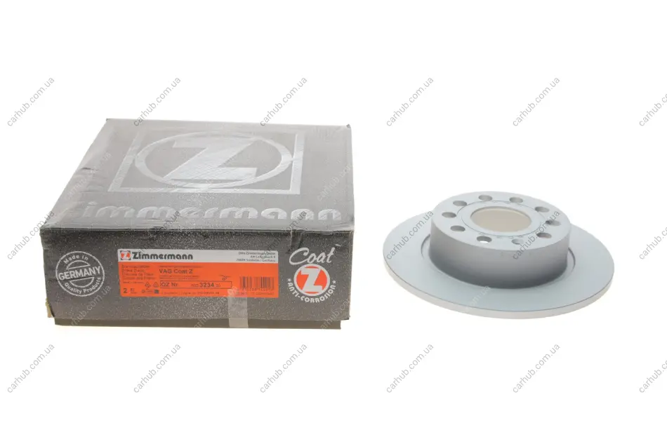 Диск гальмівний (задній) Audi A3//VW Caddy III 04-15/Skoda Octavia III/IV 03- (253x10)(з покриттям) ZIMMERMANN 600.3234.20 (фото 1)