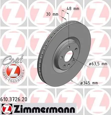 Диск гальмівний Coat Z ZIMMERMANN 610372620 (фото 1)
